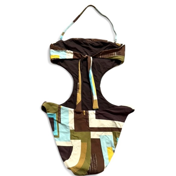 W Swim-Vintage Cutout Monokini Swimsuit-Geometric-Y2K-Resort-Vacay-Size Small - Picture 4 of 7